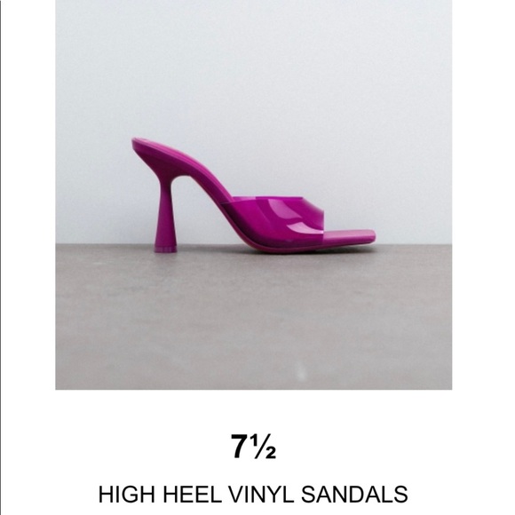 Zara vinyl fuschia purple sandals with square toe - Picture 2 of 4